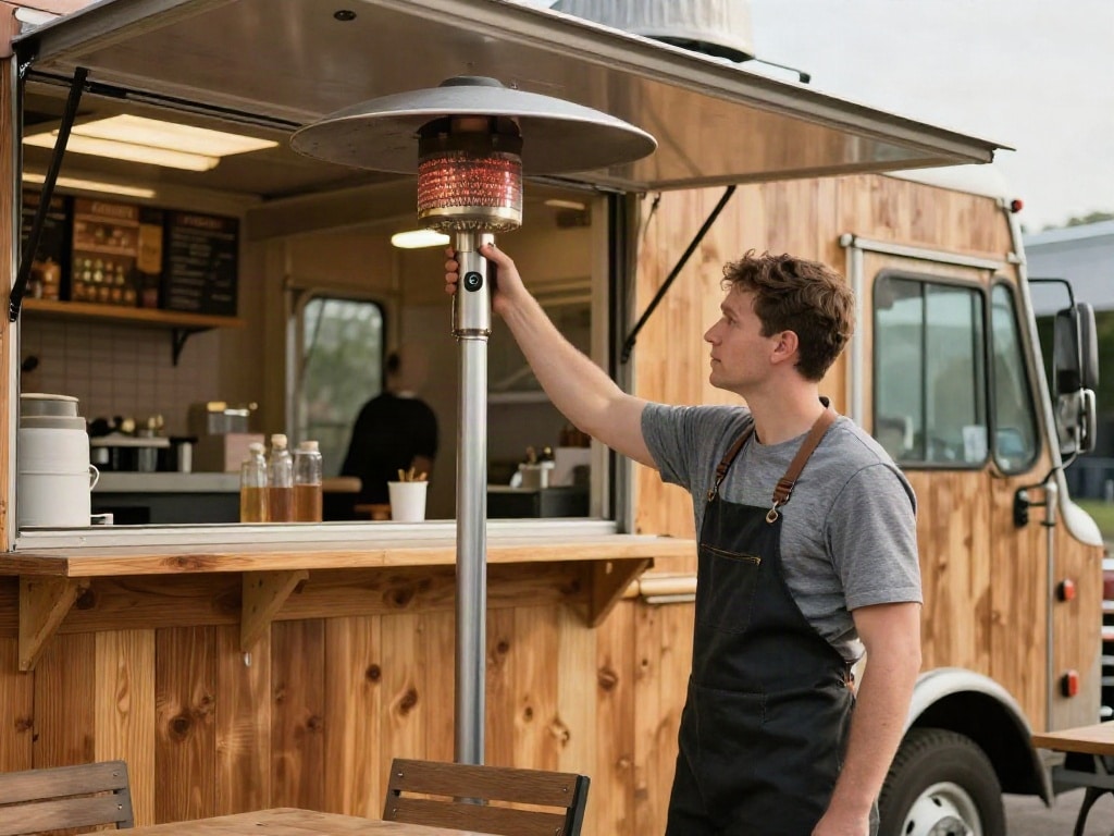 Heizstrahler für Foodtruck Außenbereich